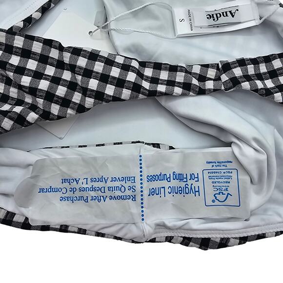 Andie Swim Womans size S The Cheeky Bikini Bottom in Black & White Gingham NEW - Picture 5 of 8